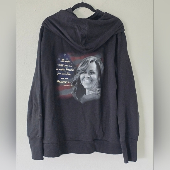 Bradford Exchange Women Hoodie Jacket 3X  Michelle Obama Graphics Black Full Zip - Picture 8 of 9